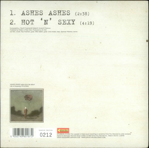 Hidden In Plain View Ashes Ashes 7" vinyl single (7 inch record / 45) UK HKD07AS534461