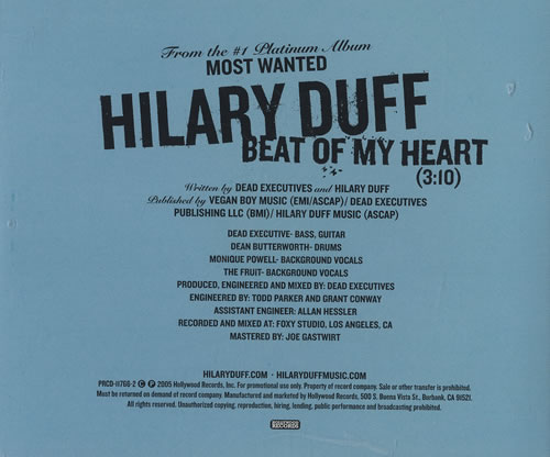 Hilary Duff Beat Of My Heart CD single (CD5 / 5") US HA-C5BE348700