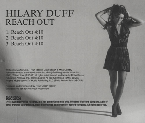 Hilary Duff Reach Out CD-R acetate US HA-CRRE457788