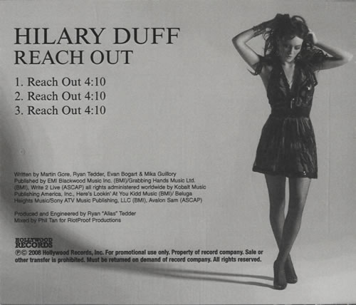 Hilary Duff Reach Out CD-R acetate US HA-CRRE462612
