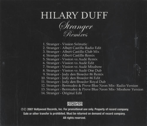 Hilary Duff Stranger Remixes CD-R acetate US HA-CRST409999