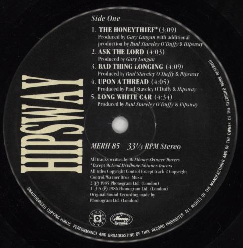 Hipsway Hipsway vinyl LP album (LP record) UK HIPLPHI316542