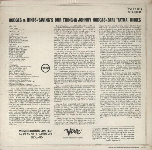 Hodges & Hines Swing's Our Thing vinyl LP album (LP record) UK HHNLPSW446263