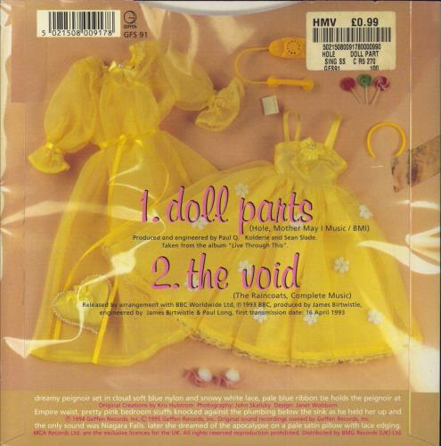 Hole Doll Parts 7" vinyl single (7 inch record / 45) UK HLE07DO57546