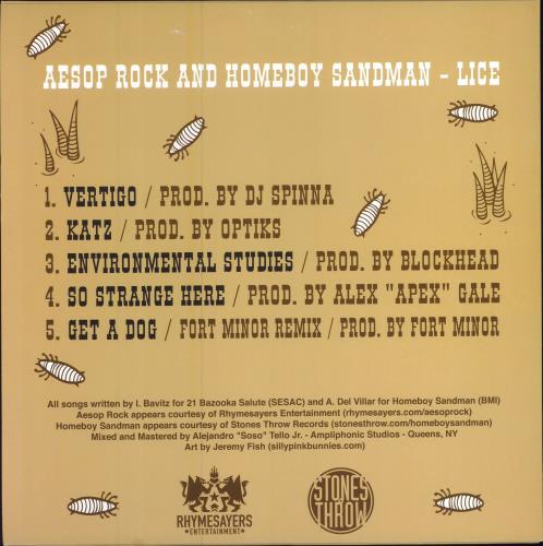 Homeboy Sandman Lice 12" vinyl single (12 inch record / Maxi-single) US 4RR12LI784145