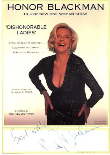 Honor Blackman Dishonorable Ladies - Autographed memorabilia UK HB2MMDI262744