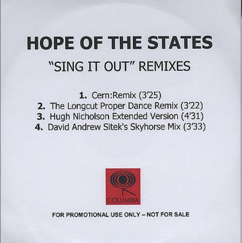 Hope Of The States Sing It Out - Remixes CD-R acetate UK H/SCRSI366715