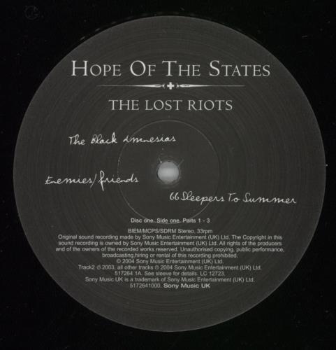 Hope Of The States The Lost Riots 2-LP vinyl record set (Double LP Album) UK H/S2LTH287381