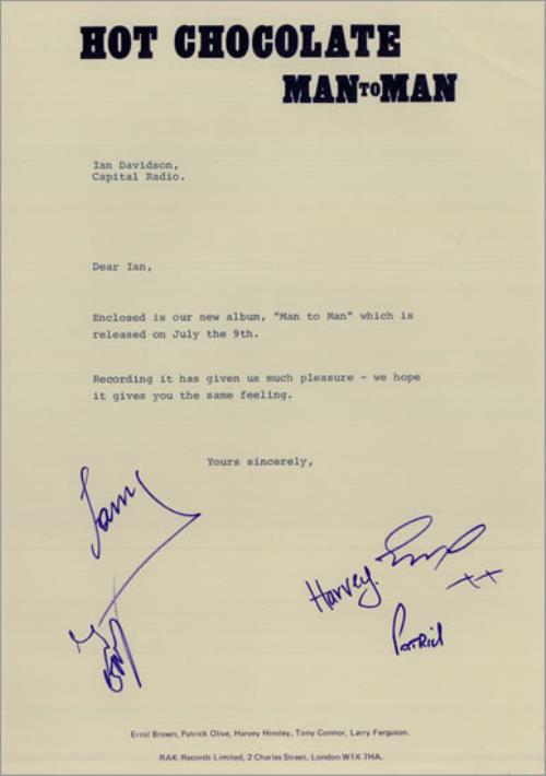 Hot Chocolate Man To Man + Autographed Letter vinyl LP album (LP record) UK HOCLPMA497525