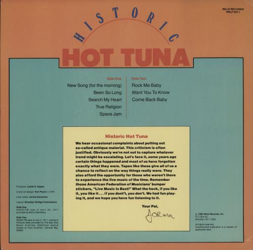 Hot Tuna Historic vinyl LP album (LP record) US TUNLPHI315163