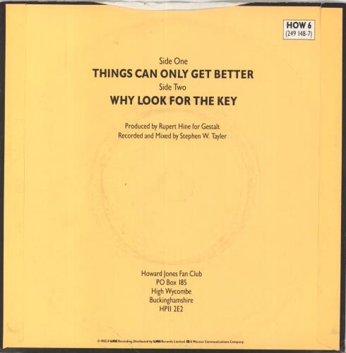 Howard Jones Things Can Only Get Better - Yellow Sleeve 7" vinyl single (7 inch record / 45) UK HOW07TH629501
