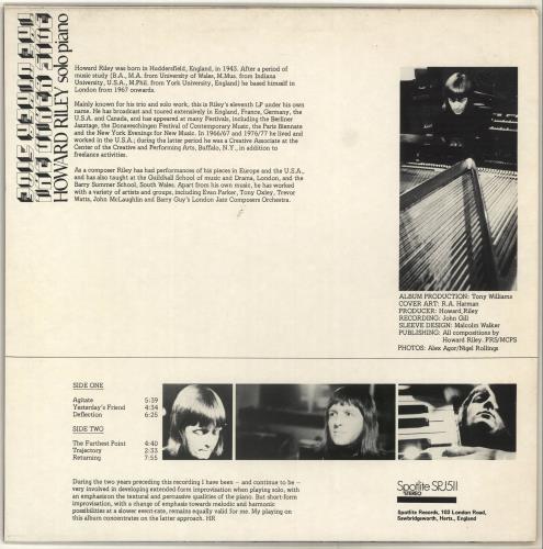 Howard Riley Solo Piano UK vinyl LP album (LP record) (704008)