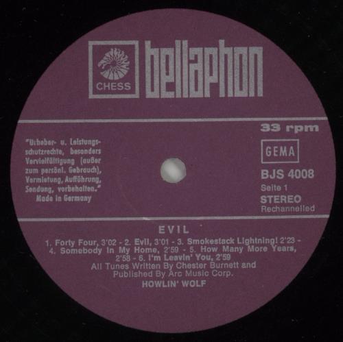 Howlin' Wolf Evil vinyl LP album (LP record) German HWOLPEV871717