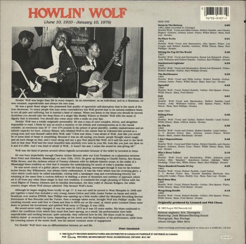 Howlin' Wolf His Greatest Sides, Volume One vinyl LP album (LP record) Canadian HWOLPHI721446