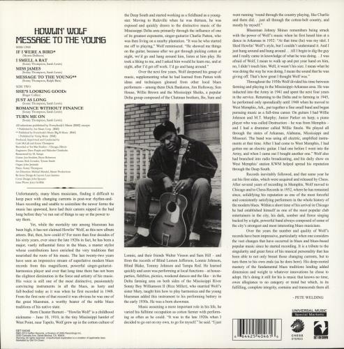 Howlin' Wolf Message To The Young vinyl LP album (LP record) US HWOLPME878299
