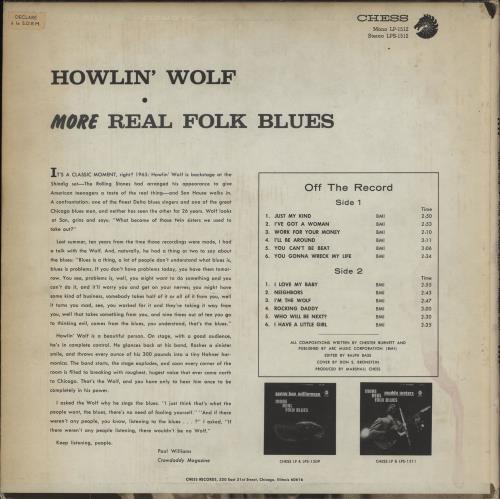 Howlin' Wolf More Real Folk Blues vinyl LP album (LP record) US HWOLPMO752257
