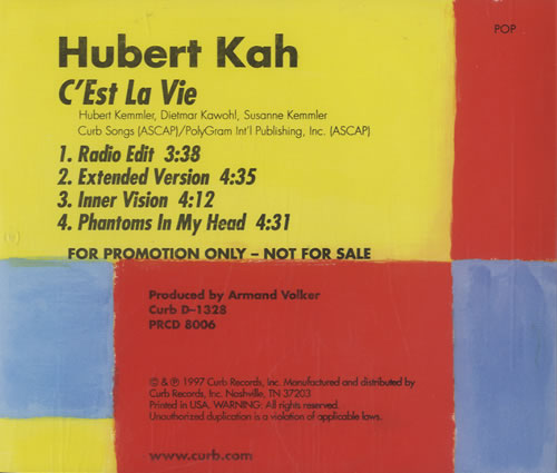 Hubert Kah C'est La Vie CD single (CD5 / 5") US HUBC5CE113920