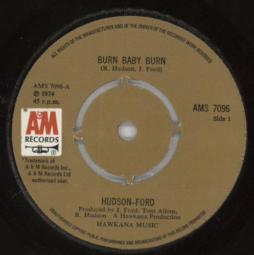 Hudson Ford Burn Baby Burn - 4pr - P/S 7" vinyl single (7 inch record / 45) UK EGV07BU859772