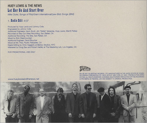 Huey Lewis & The News Let Her Go & Start Over CD single (CD5 / 5") US HLNC5LE202228