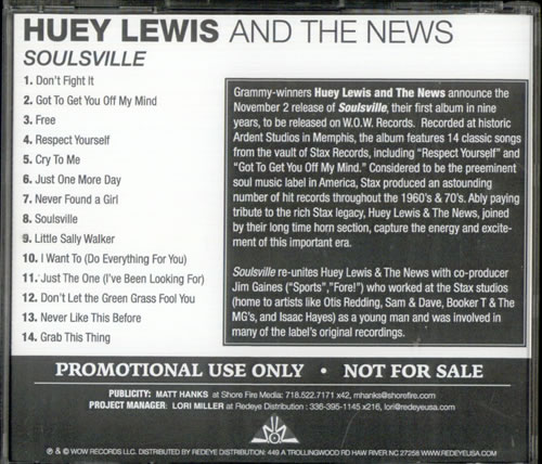 Huey Lewis & The News Soulsville CD album (CDLP) US HLNCDSO527650