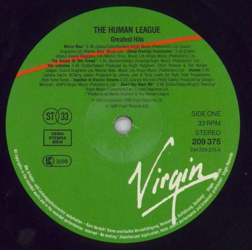 Human League Greatest Hits - EX vinyl LP album (LP record) German HUMLPGR826188