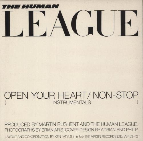 Human League Open Your Heart / Non-Stop 12" vinyl single (12 inch record / Maxi-single) UK HUM12OP14319