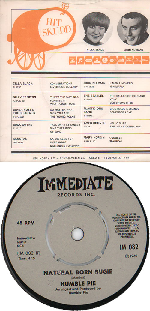 Humble Pie Natural Born Bugie 7" vinyl single (7 inch record / 45) Norwegian HMB07NA635826