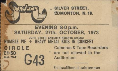 Humble Pie Sundown 1973 concert ticket UK HMBTISU732024