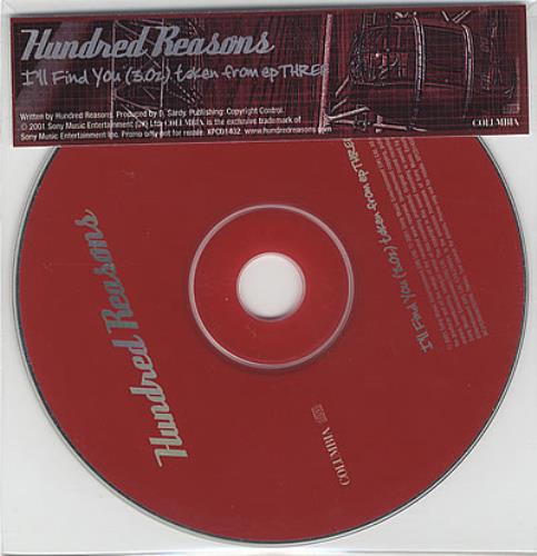 Hundred Reasons I'll Find You CD single (CD5 / 5") UK HUSC5IL208876