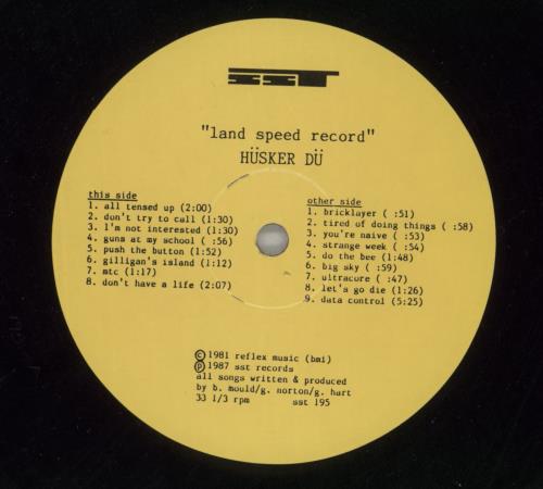 Husker Du Land Speed Record vinyl LP album (LP record) US HDULPLA394360