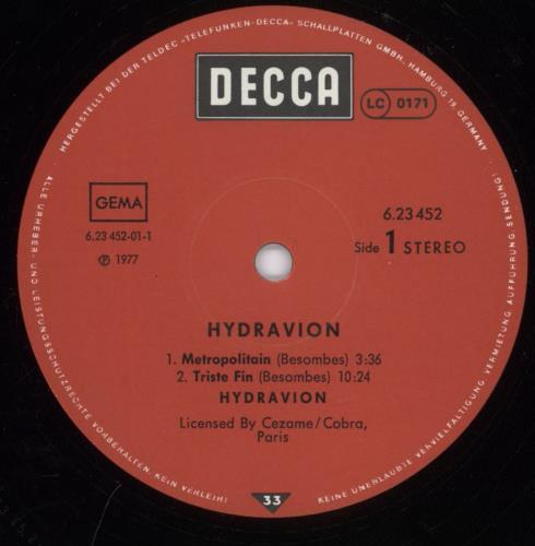 Hydravion Hydravion vinyl LP album (LP record) German QYDLPHY893045