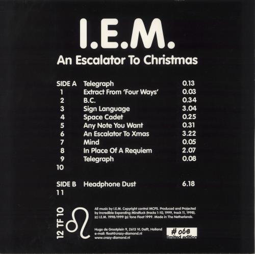 I.E.M. An Escalator To Christmas - Black Vinyl vinyl LP album (LP record) Dutch IDJLPAN870144