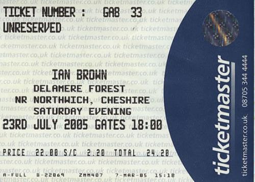 Ian Brown Delamere Forest, Northwich concert ticket UK IBRTIDE368412