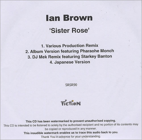 Ian Brown Sister Rose CD-R acetate UK IBRCRSI428437