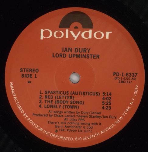 Ian Dury Lord Upminster vinyl LP album (LP record) US INDLPLO881973