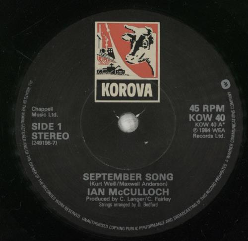 Ian McCulloch September Song 7" vinyl single (7 inch record / 45) UK IAN07SE139166