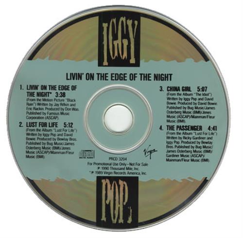 Iggy Pop Livin' On The Edge Of The Night CD single (CD5 / 5") US IGGC5LI151484
