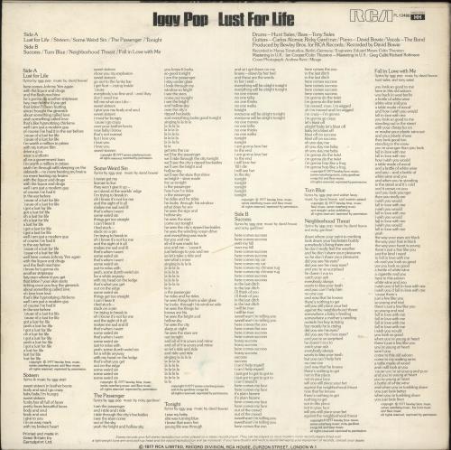Iggy Pop Lust For Life - 1st - EX vinyl LP album (LP record) UK IGGLPLU705406