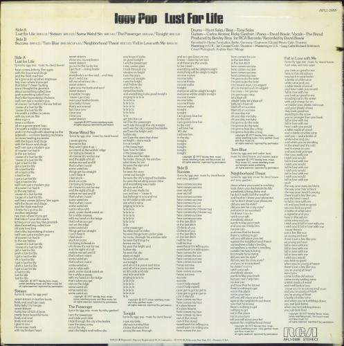 Iggy Pop Lust For Life - EX vinyl LP album (LP record) US IGGLPLU832341