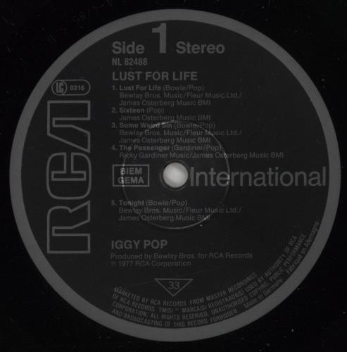 Iggy Pop Lust For Life vinyl LP album (LP record) German IGGLPLU397847
