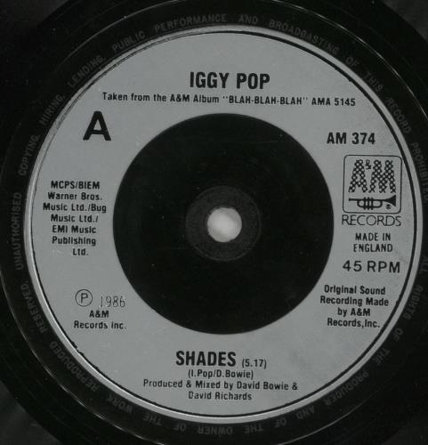 Iggy Pop Shades 7" vinyl single (7 inch record / 45) UK IGG07SH98563