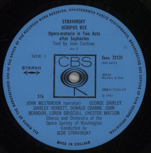 Igor Stravinsky Oedipus Rex vinyl LP album (LP record) UK S0ULPOE879987