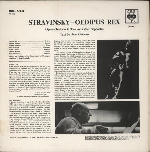 Igor Stravinsky Oedipus Rex vinyl LP album (LP record) UK S0ULPOE879987