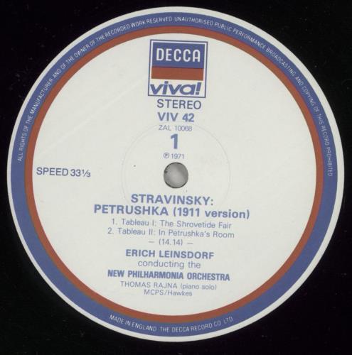 Igor Stravinsky Petrushka vinyl LP album (LP record) UK S0ULPPE889162