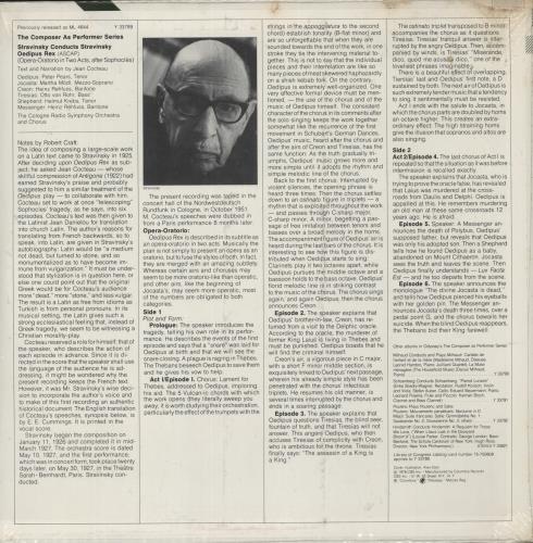 Igor Stravinsky Stravinsky Conducts Stravinsky - Oedipus Rex vinyl LP album (LP record) US S0ULPST876041