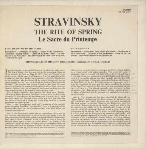 Igor Stravinsky The Rite Of Spring (Le Sacre Du Printemps) vinyl LP album (LP record) UK S0ULPTH641731
