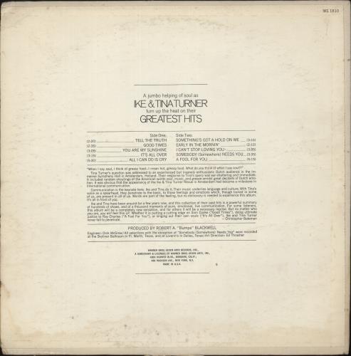 Ike & Tina Turner Greatest Hits vinyl LP album (LP record) US I&TLPGR882089