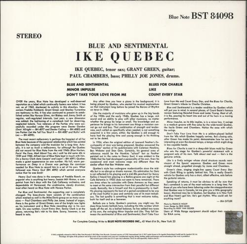 Ike Quebec Blue And Sentimental - 180gm Vinyl + Booklet vinyl LP album (LP record) UK IKQLPBL866476