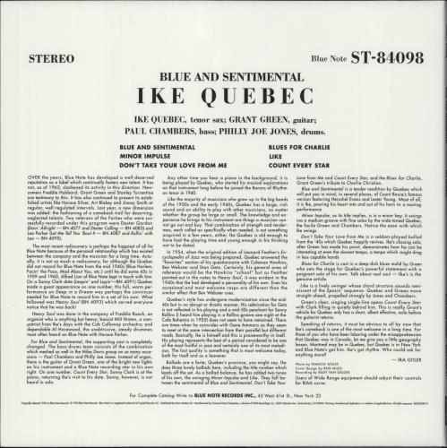 Ike Quebec Blue And Sentimental - 180gm Vinyl vinyl LP album (LP record) US IKQLPBL880933