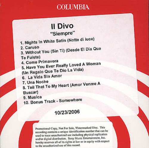 Il Divo Siempre CD-R acetate US IDICRSI382906